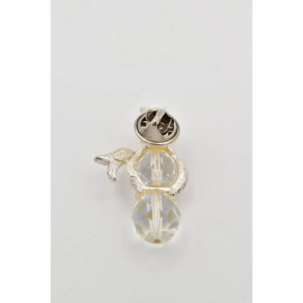 Olit Vintage Crystal Snowman Pin Brooch Tie Tac Aurora Borealis Signed BinAL